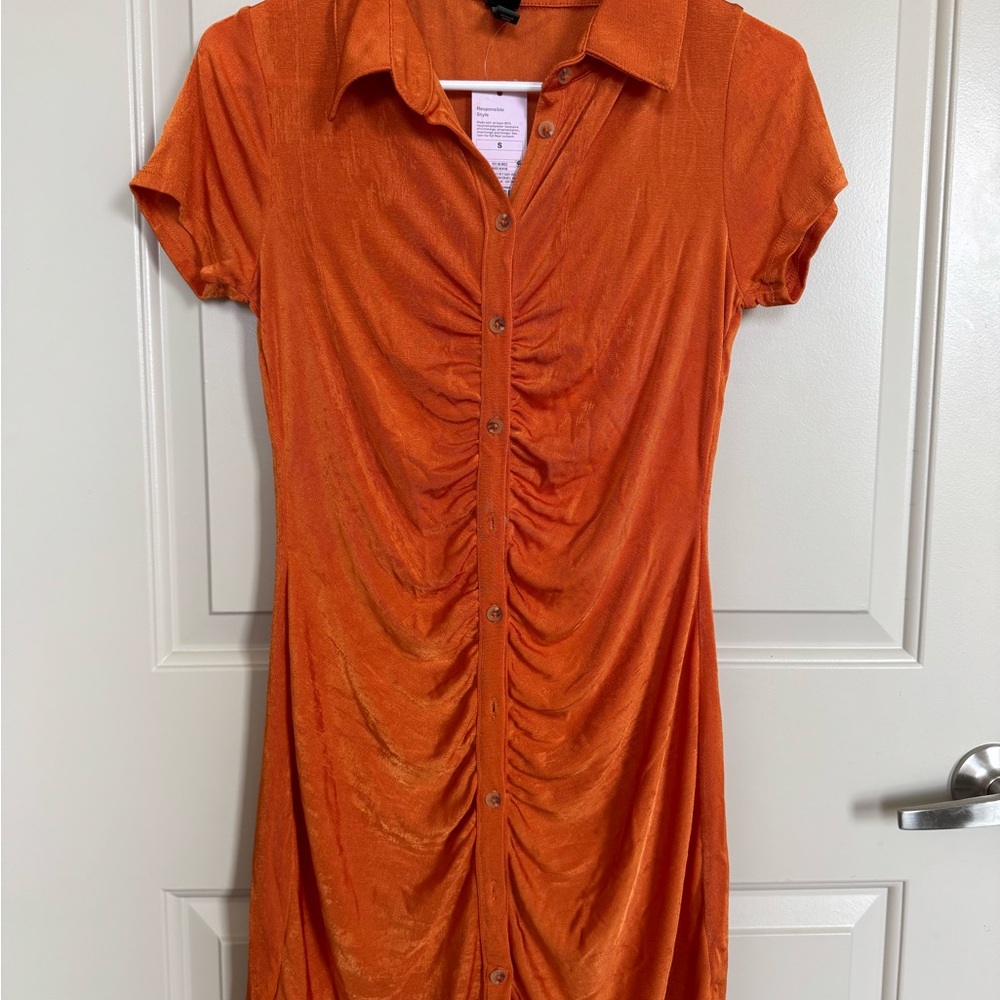 Wild Fable Orange Ruched Notched Collar Dress
